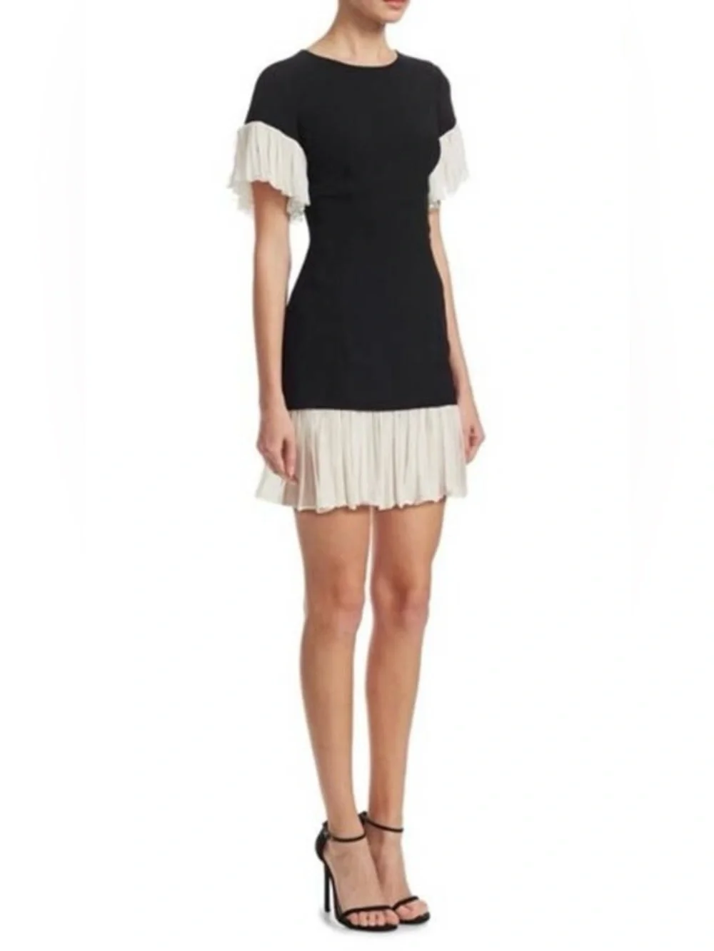 Cinq A Sept Rosaria Chiffon Ruffle Hem Sleeve Mini Dress Size 6 Black Ivory - Picture 1 of 9